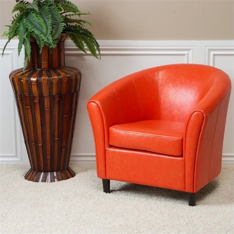 Brika Home Faux Leather Barrel Club Chair in Orange