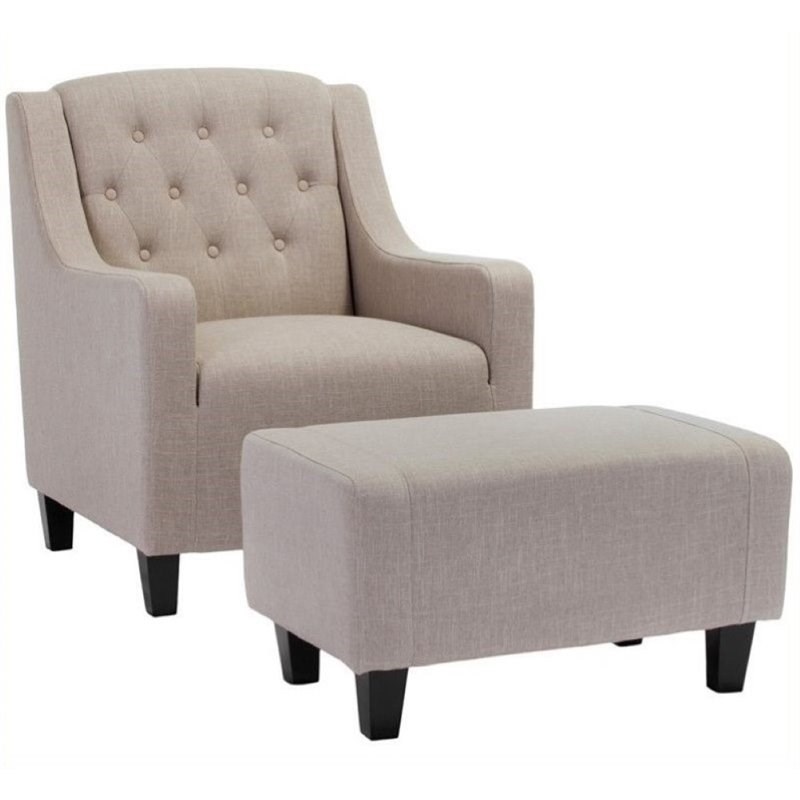 Brika Home Accent Chair with Ottoman in Beige