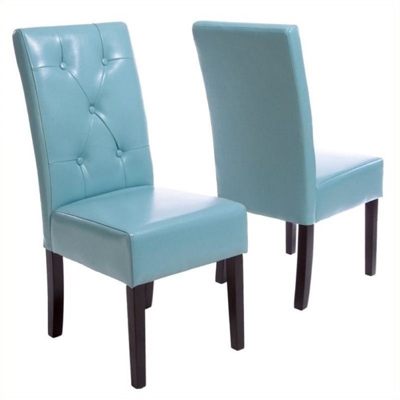 Brika Home Faux Leather Tufted Dining Side Chair in Teal Blue (Set of 2)