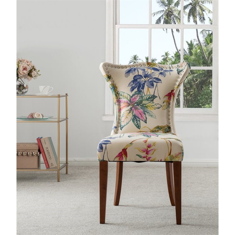 Brika Home Upholstered Accent Chair in Off White and Floral