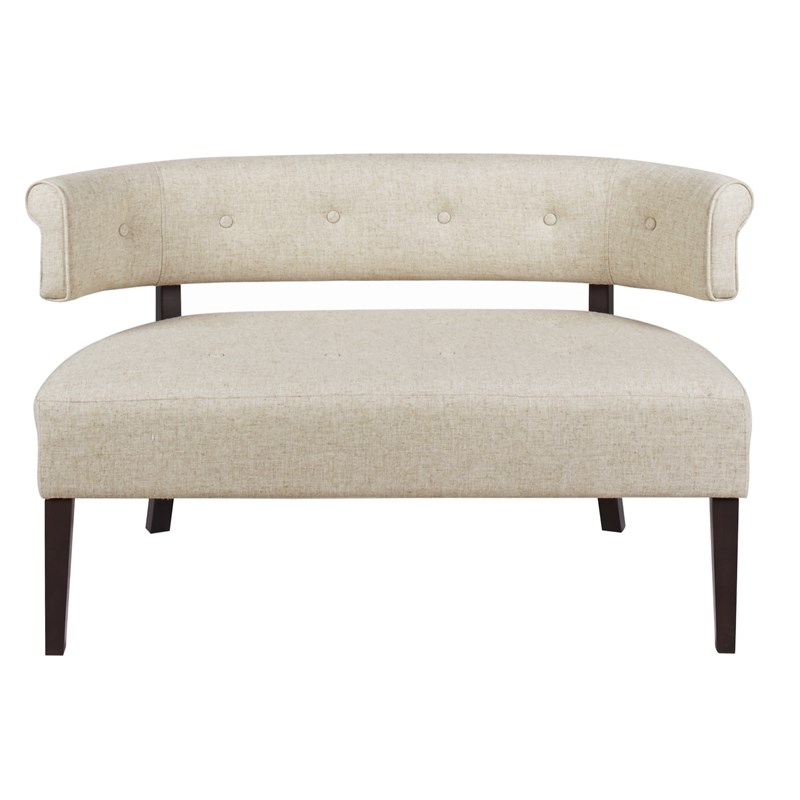 Brika Home Roll Arm Tufted Bench Settee in Wood Ash