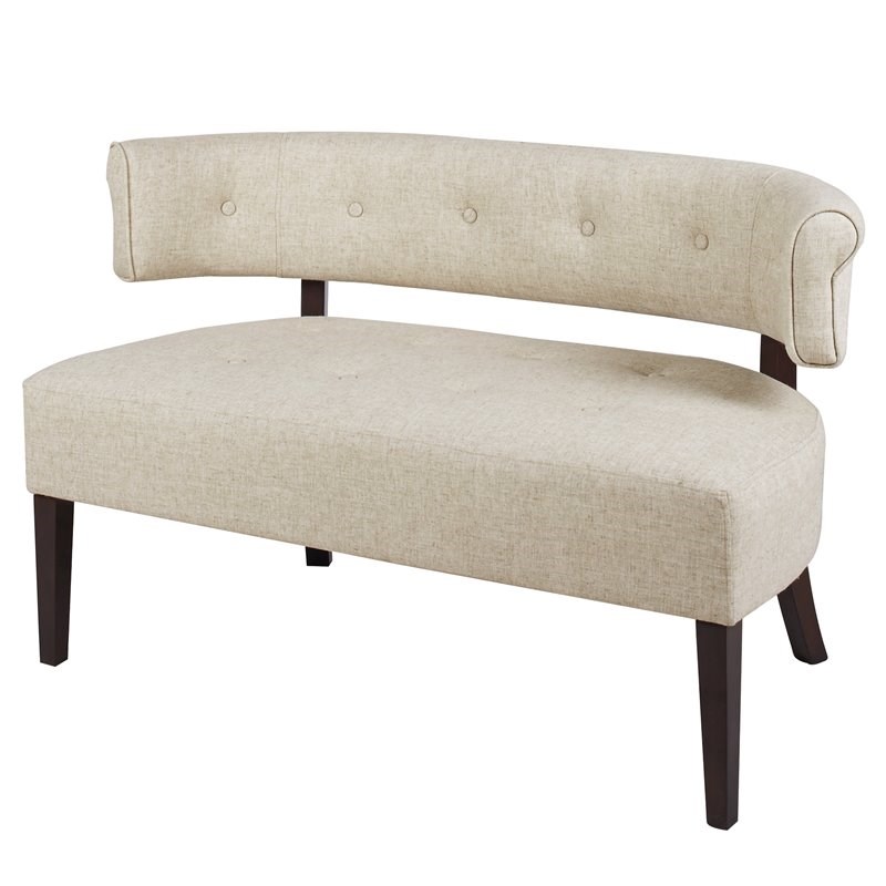 Brika Home Roll Arm Tufted Bench Settee in Wood Ash