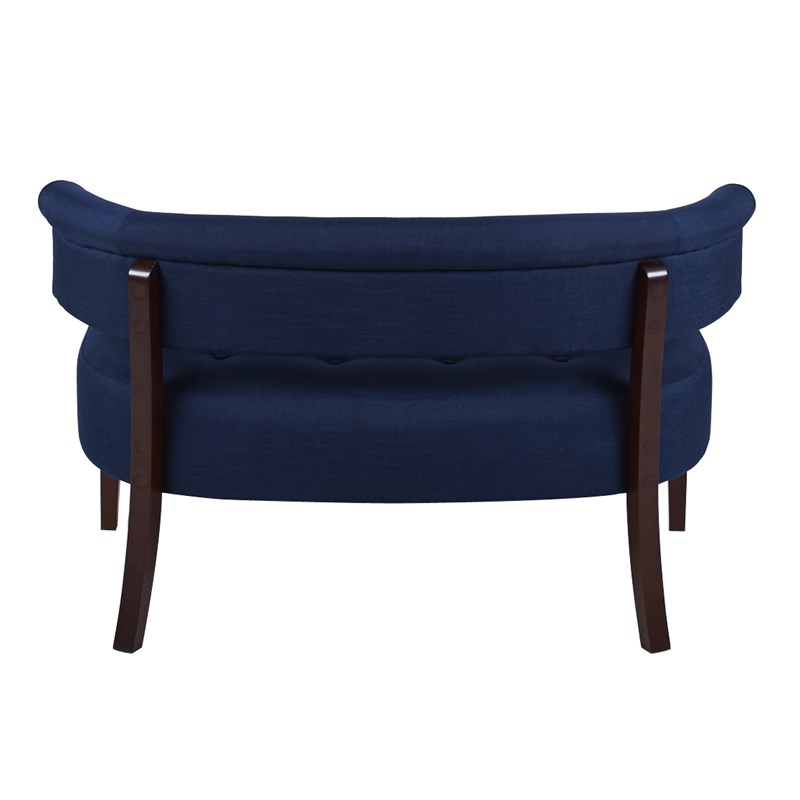 Brika Home Roll Arm Tufted Bench Settee in Midnight Blue