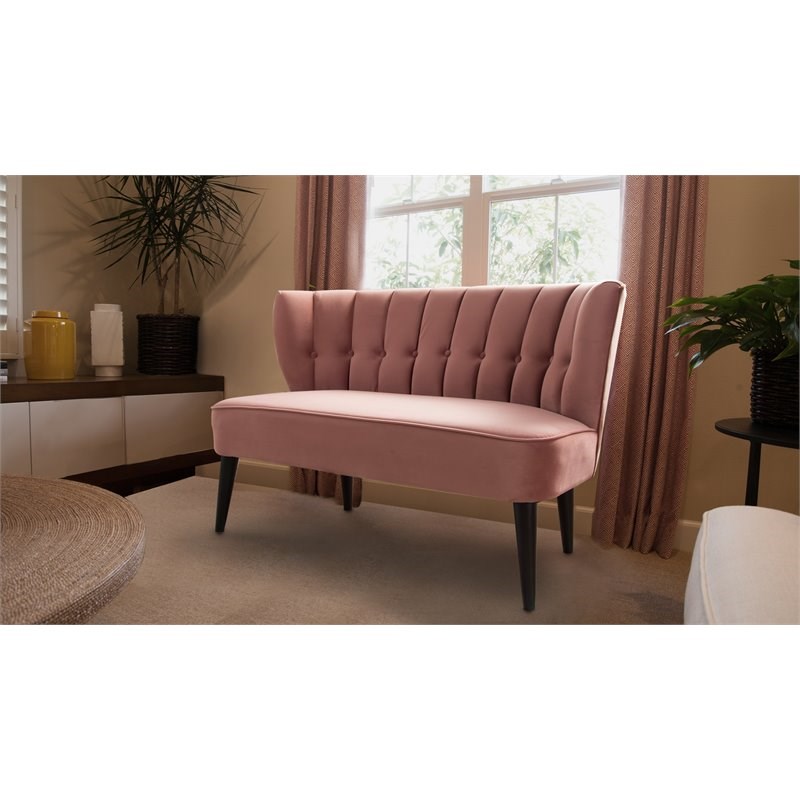 Brika Home Button Tufted Settee in Ash Rose