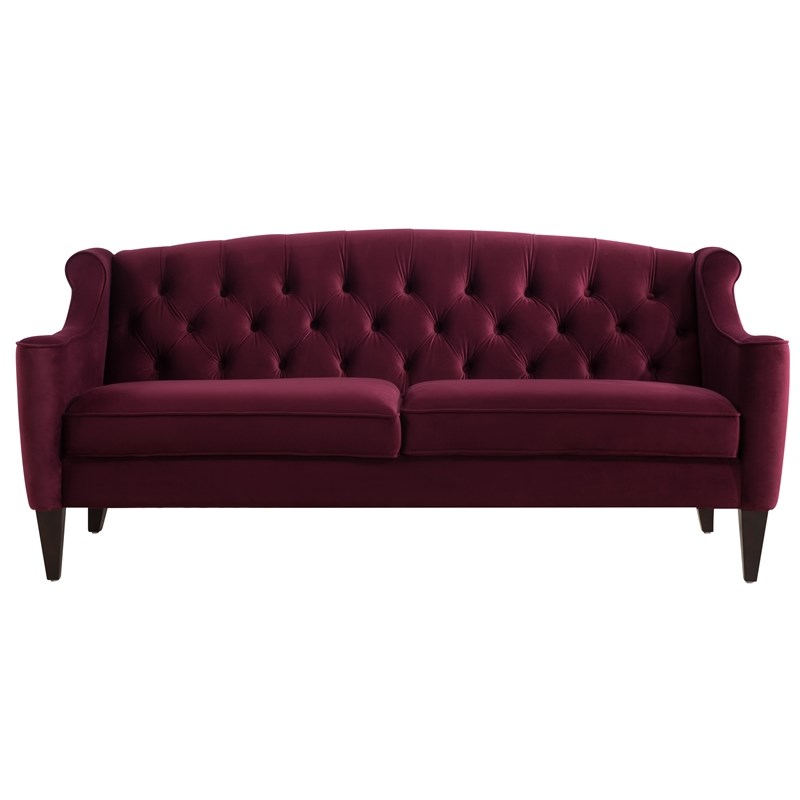 Brika Home Upholstered Button Tufted Sofa in Burgundy