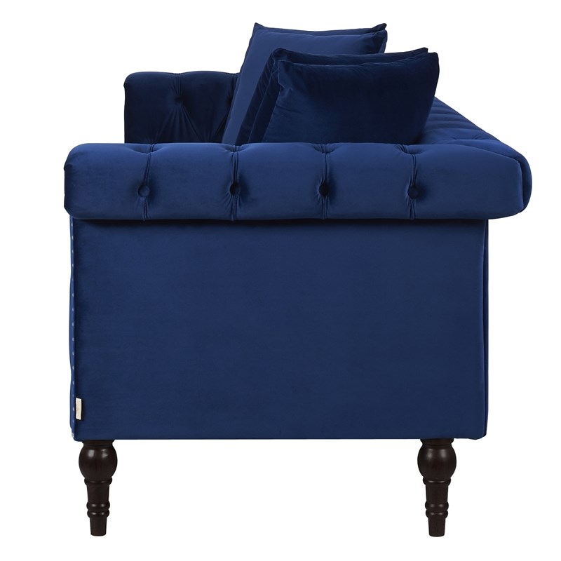 Brika Home Button Tufted Chesterfield Sofa in Navy Blue