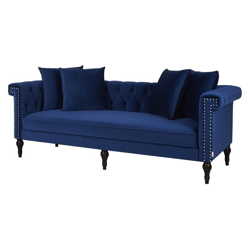 Brika Home Button Tufted Chesterfield Sofa in Navy Blue