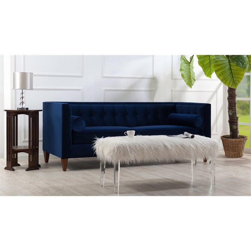 Brika Home Tufted Double Cushion Sofa in Navy Blue