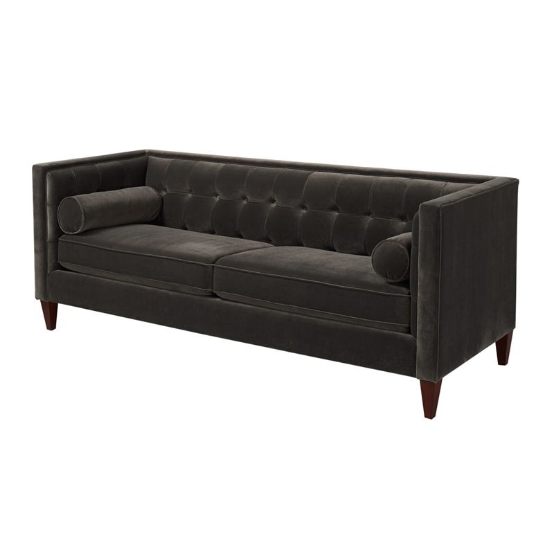 Brika Home Tufted Double Cushion Sofa in Dark Charcoal Gray