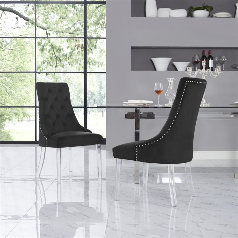 Brika Home Velvet Dining Side Chair in Black (Set of 2)