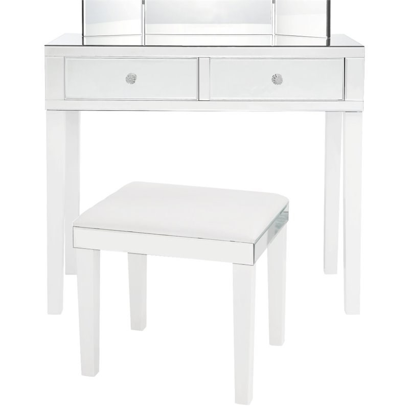 Brika Home 2 Piece Mirrored Bedroom Vanity Set in White