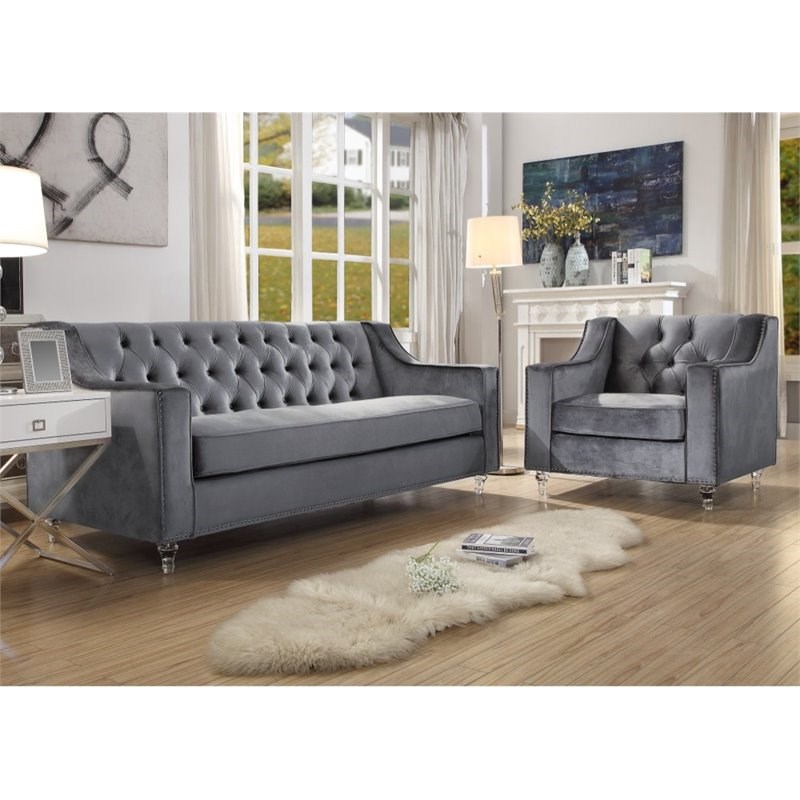 Brika Home Velvet Tufted Sofa in Gray