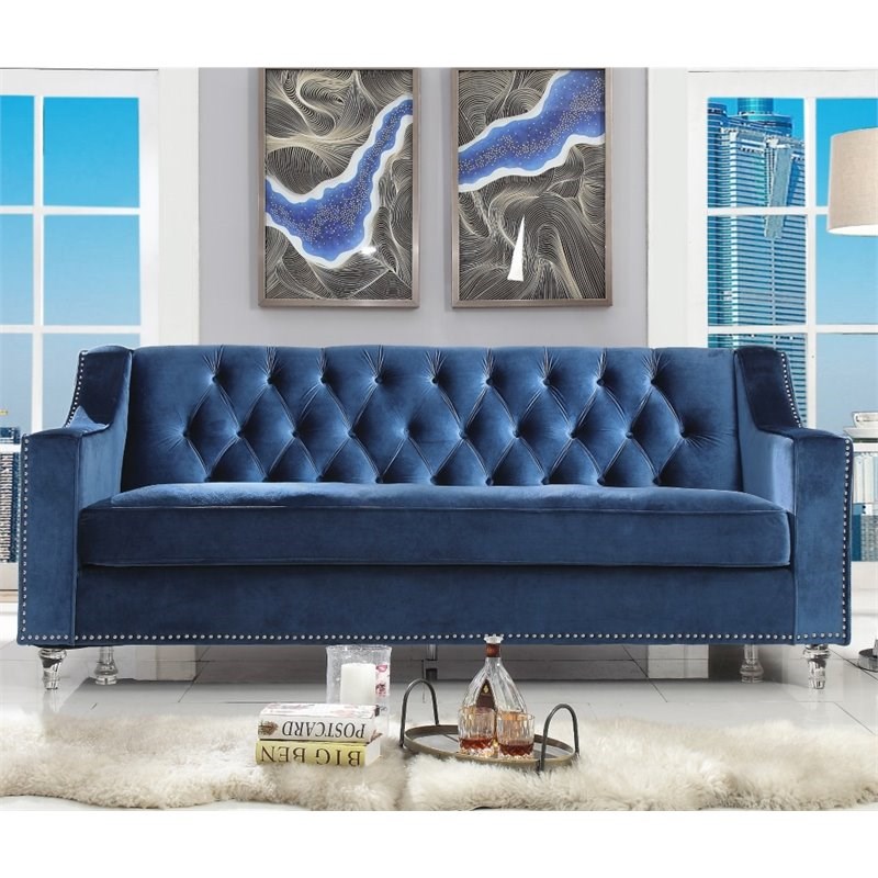 Brika Home Velvet Tufted Sofa in Navy Blue