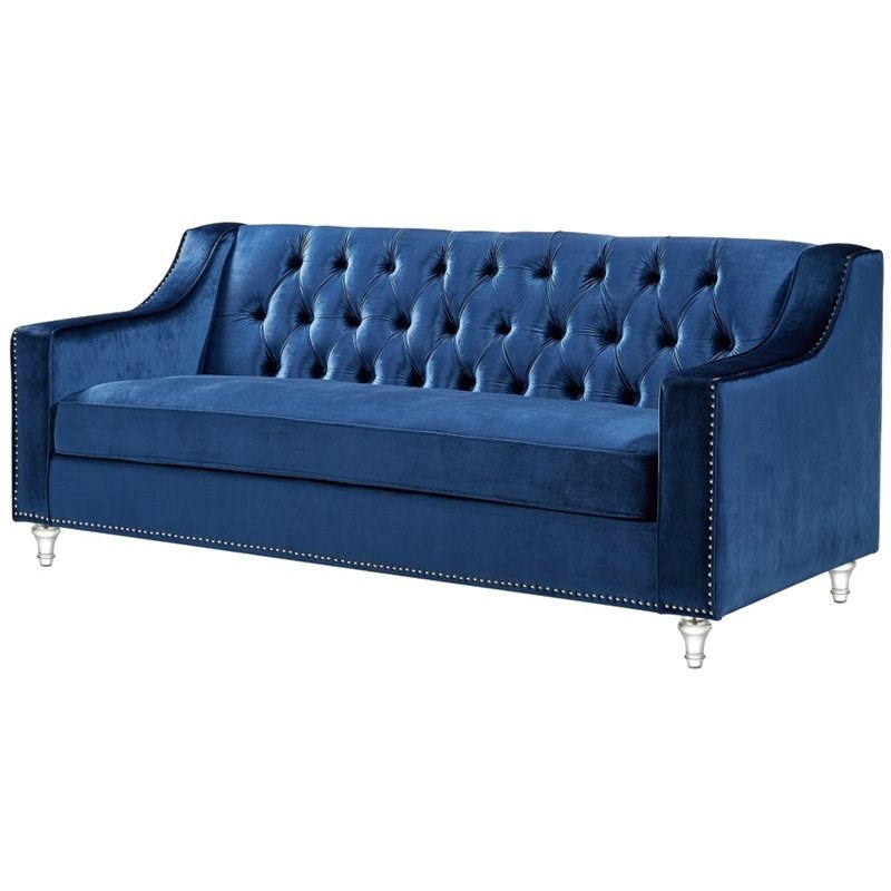 Brika Home Velvet Tufted Sofa in Navy Blue