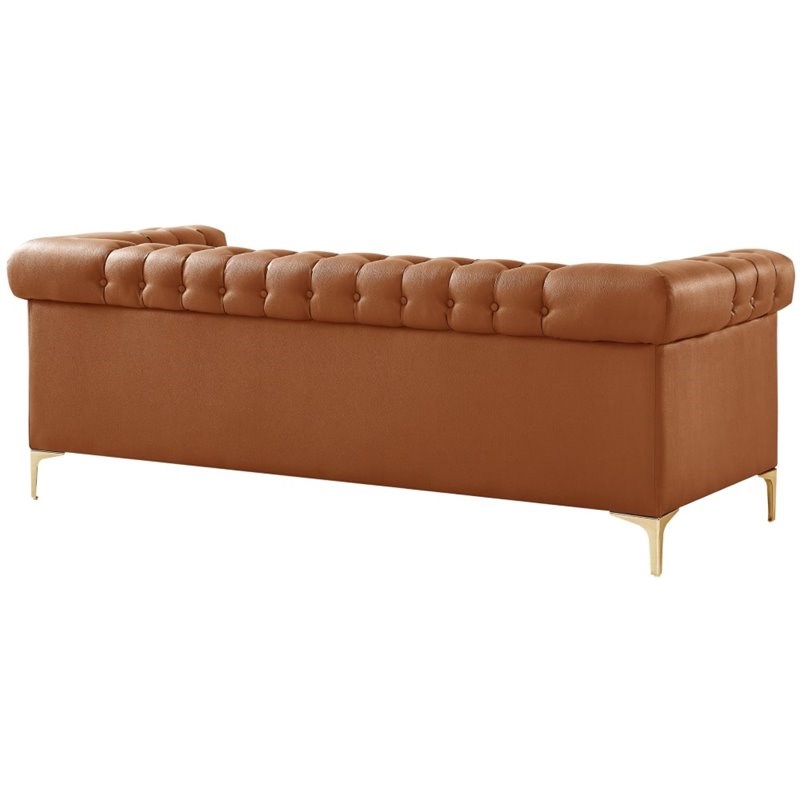 Brika Home Faux Leather Tufted Chesterfield Sofa in Brown and Gold