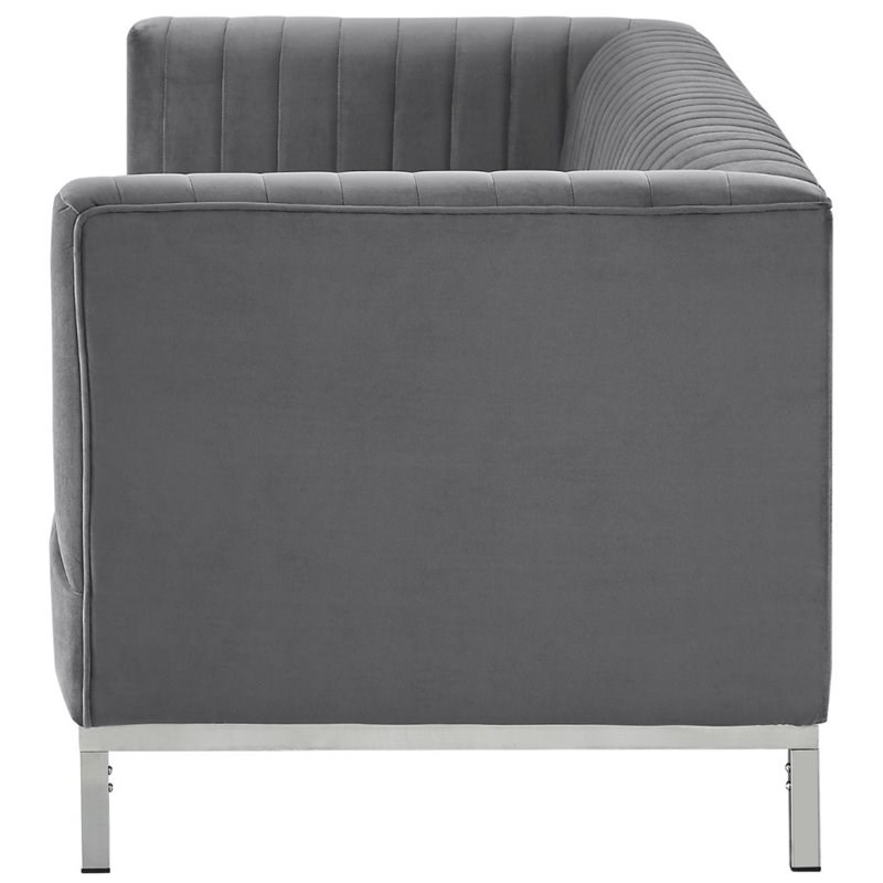 Brika Home Velvet Tufted Tuxedo Sofa in Gray and Chrome