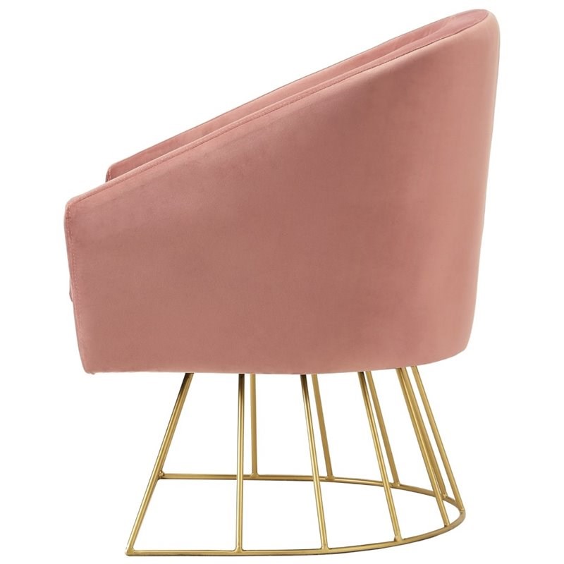 Brika Home Velvet Tufted Barrel Chair in Blush and Gold