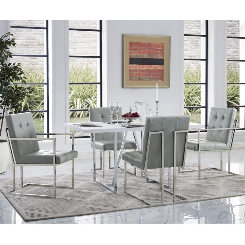 Brika Home Faux Leather Dining Chair in Light Gray (Set of 2)