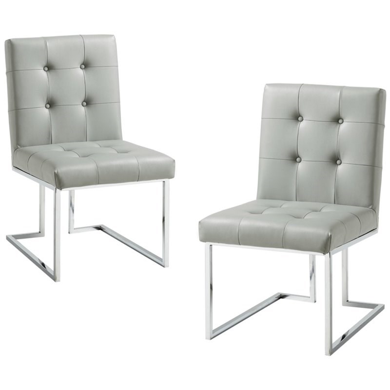 Brika Home Faux Leather Dining Side Chair in Light Gray (Set of 2)