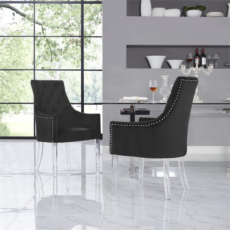 Brika Home Velvet Dining Chair in Black (Set of 2)