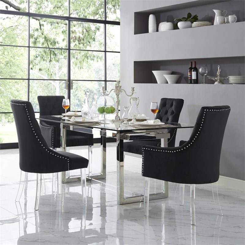 Brika Home Velvet Dining Chair in Black (Set of 2)