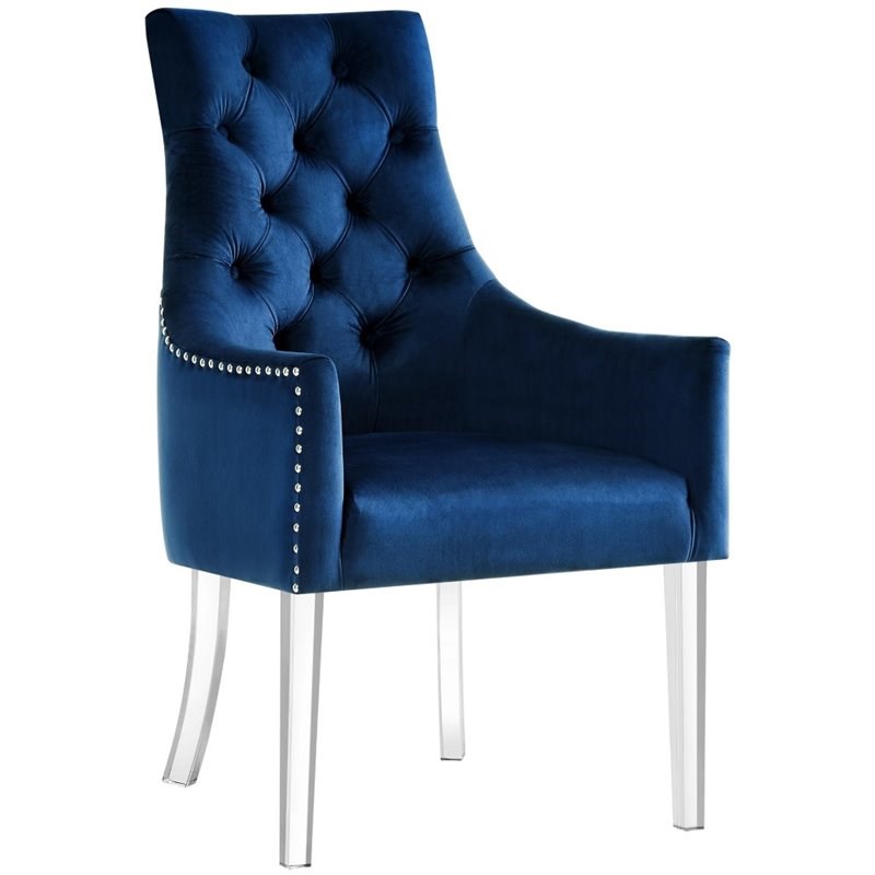 Brika Home Velvet Dining Chair in Navy Blue (Set of 2)