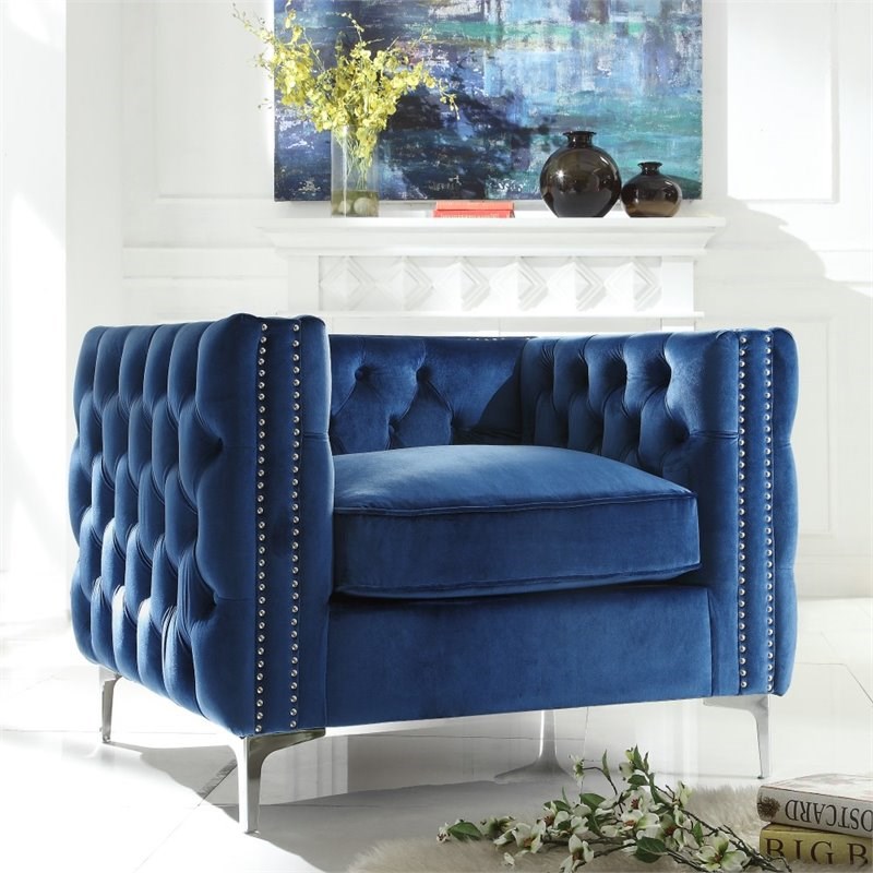 Brika Home Velvet Tufted Club Chair in Blue