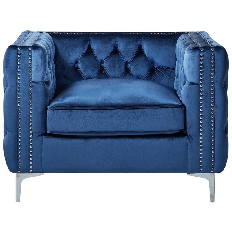 Brika Home Velvet Tufted Club Chair in Blue