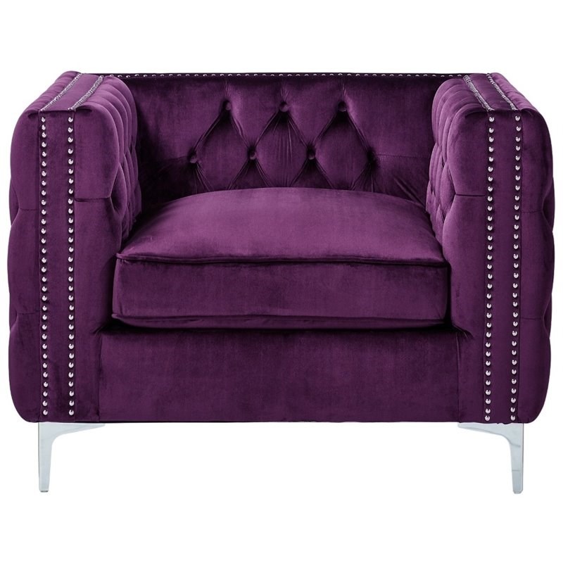 Brika Home Velvet Tufted Club Chair in Purple