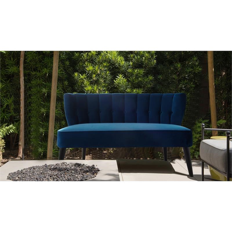 Brika Home Button Tufted Settee in Navy Blue