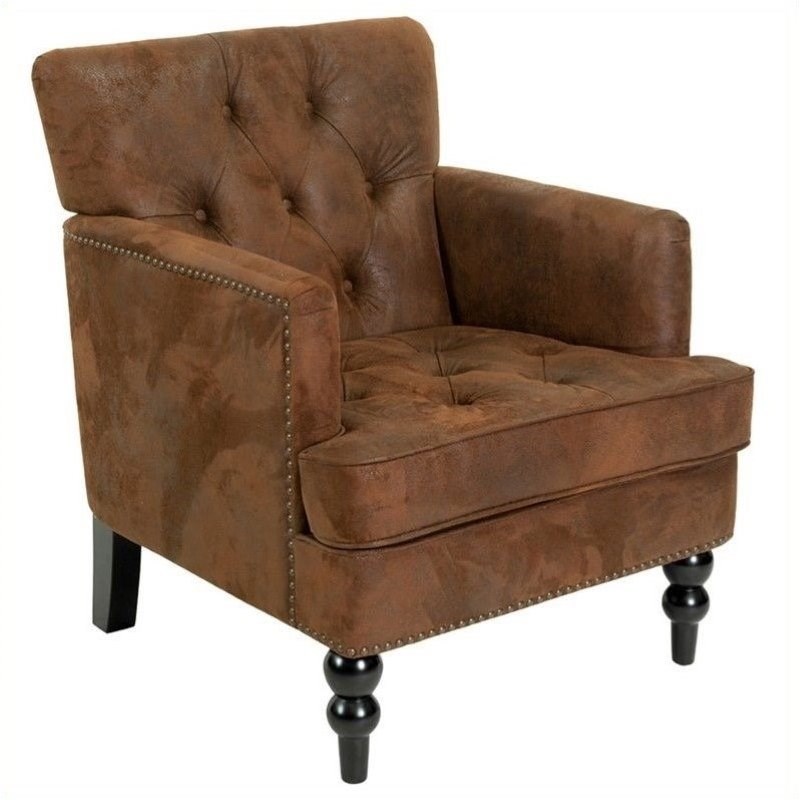 Bowery Hill Tufted Fabric Leather Club Chair in Brown