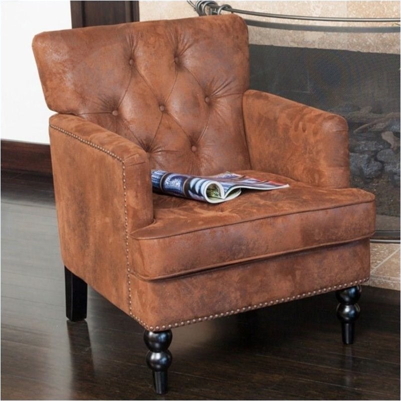 Bowery Hill Tufted Fabric Leather Club Chair in Brown