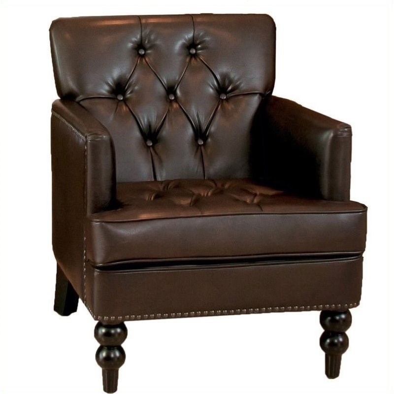 Bowery Hill Leather Tufted Club Chair in Brown