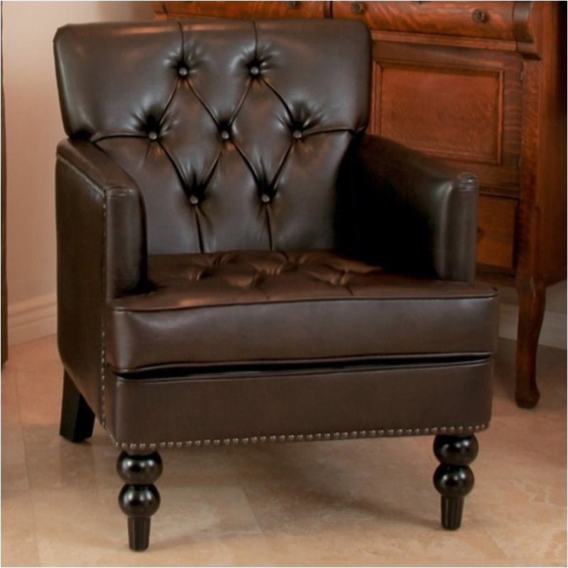 Bowery Hill Leather Tufted Club Chair in Brown
