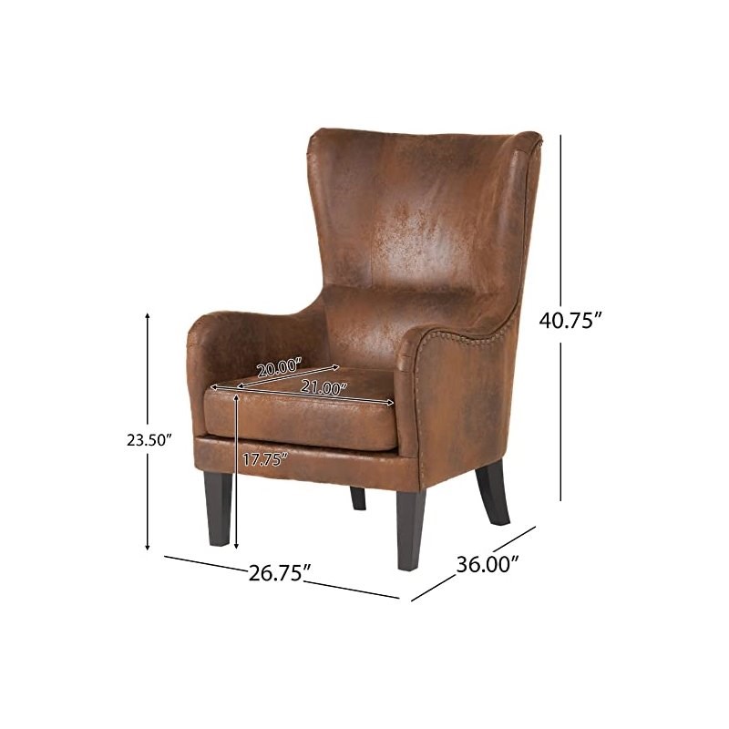 Bowery Hill Fabric Studded Club Chair in Brown