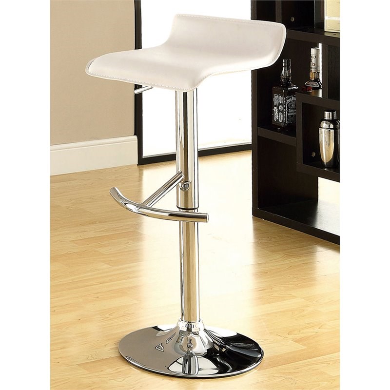 Bowery Hill Faux Leather Adjustable Backless Bar Stool in White
