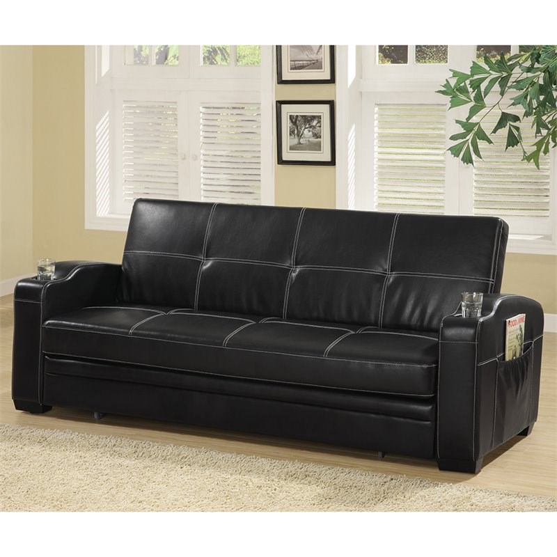 Arabisch Zuigeling het ergste Bowery Hill Faux Leather Storage Pocket Sleeper Sofa in Black | Homesquare