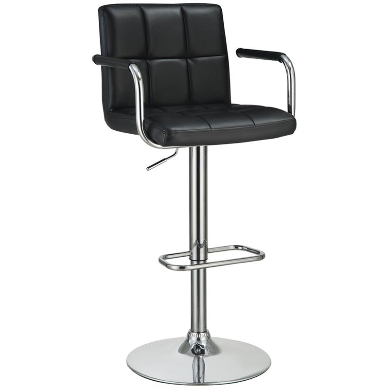 Bowery Hill Faux Leather Tufted Adjustable Bar Stool in Black