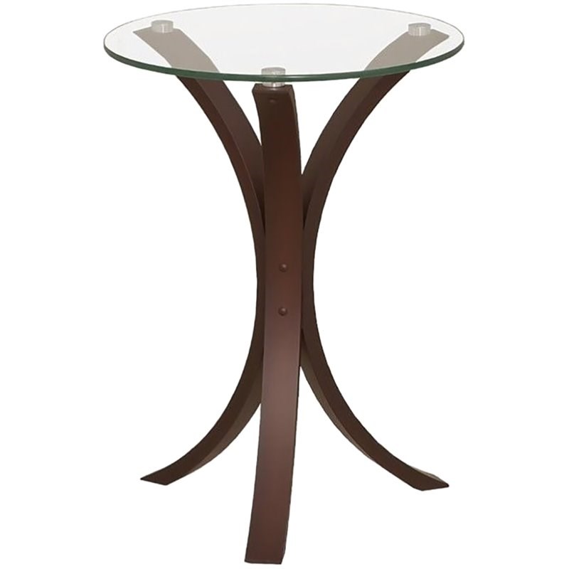 Bowery Hill Round Glass Top Accent End Table in Cappuccino