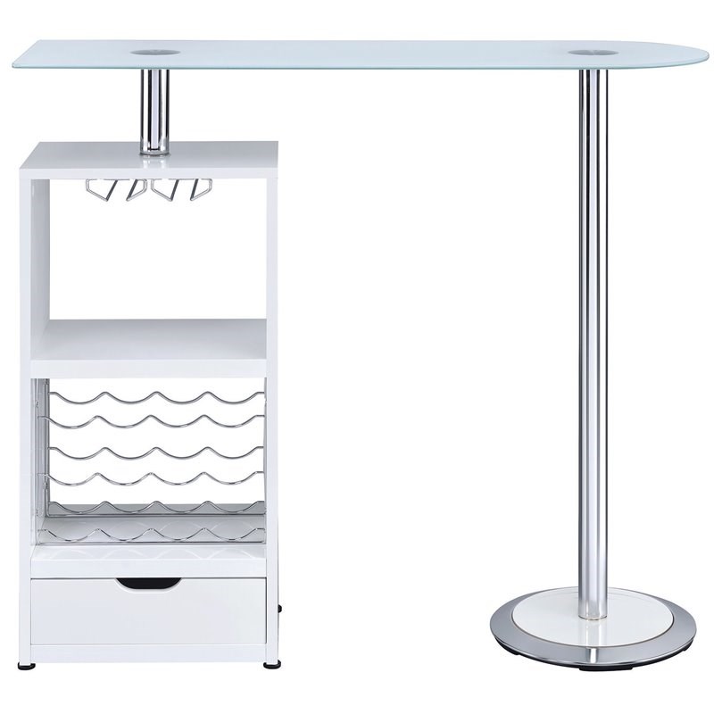 BOWERY HILL Glass Top Pub Table in Glossy White and Chrome