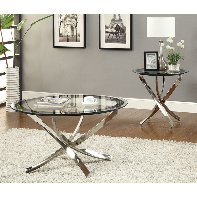 Bowery Hill Glass Top Accent End Table in Chrome