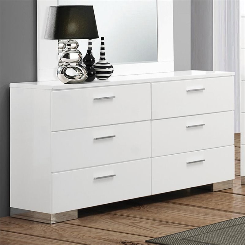 bowery hill 6 drawer double dresser in glossy white and
