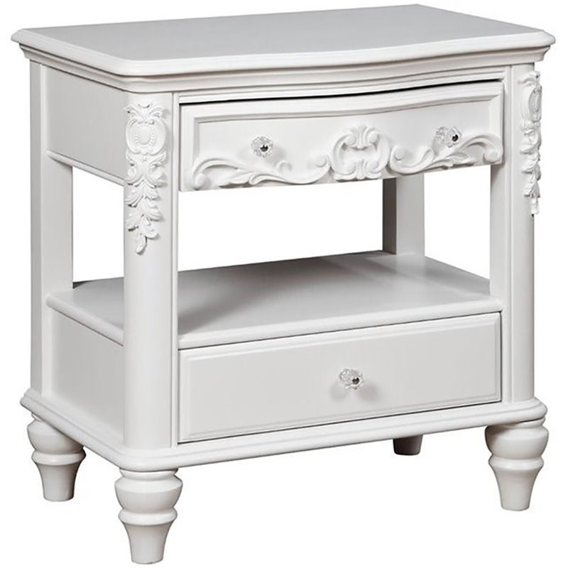 Bowery Hill 2 Drawer Nightstand with Rosette Knobs in White