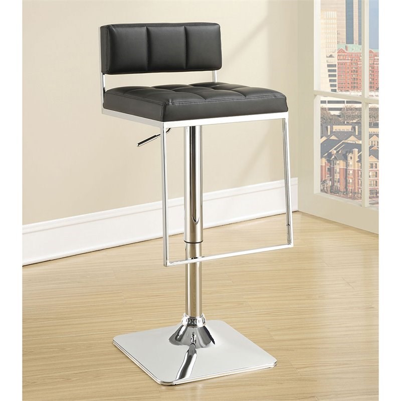 Bowery Hill Tufted Adjustable Bar Stool in Chrome and Black