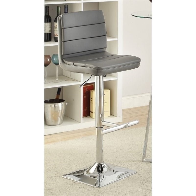 Bowery Hill Faux Leather Adjustable Bar Stool in Gray and Chrome
