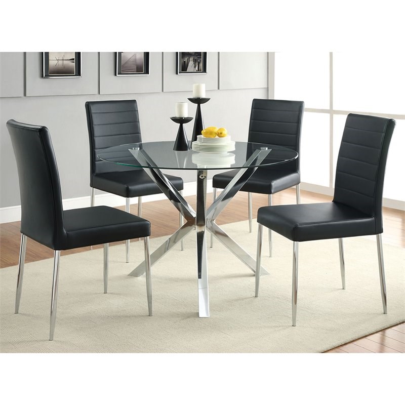 Bowery Hill Round Glass Top Dining Table in Chrome