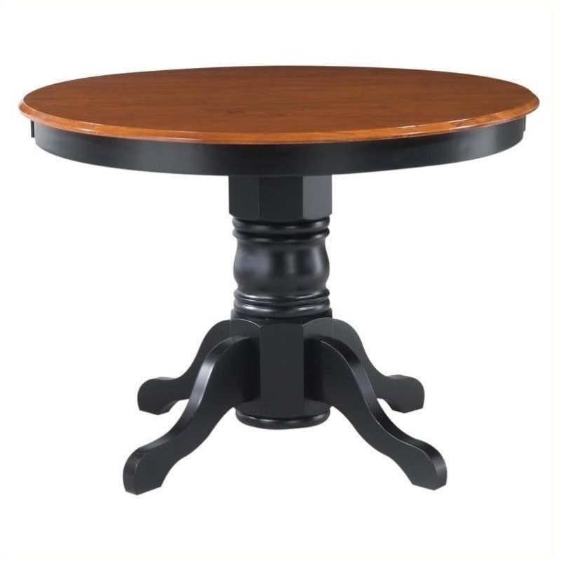 Bowery Hill Round Pedestal Dining Table in Black and Cottage Oak