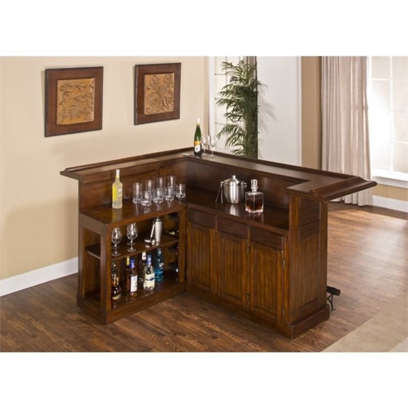 BOWERY HILL Marble Top Home Bar in Warm Brown
