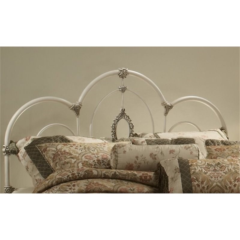 bowery hill full queen metal headboard in antique white bh1426523