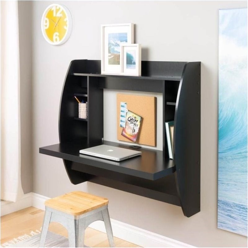 Bowery Hill Floating Writing Desk with Storage in Black